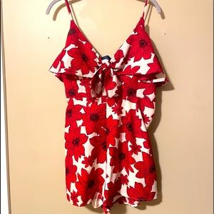 Floral Sleeveless Romper (Red & White)